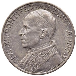 obverse: VATICANO. Pio XII (1939-1958). 5 lire 1939. Ag. SPL-FDC