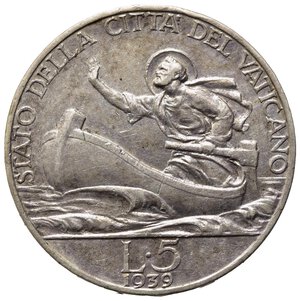 reverse: VATICANO. Pio XII (1939-1958). 5 lire 1939. Ag. SPL-FDC