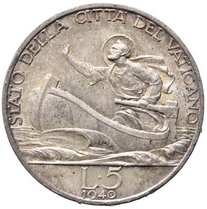 reverse: VATICANO. Pio XII (1939-1958). 5 lire 1940. Ag. SPL-FDC