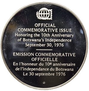 reverse: MEDAGLIE ESTERE. Medaglia 10° anniversario dell indipendenza del Botswana 1976. Ag (19,86 g). Proof