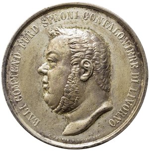 obverse: MEDAGLIE ITALIANE. LIVORNO. Medaglia Ferdinando Sproni Gonfaloniere di Livrono 1844. AE argentato (88,76 g - 49 mm). SPL