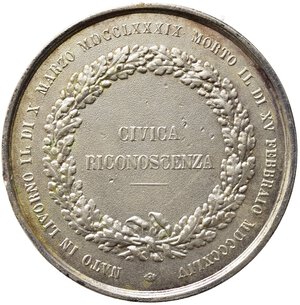 reverse: MEDAGLIE ITALIANE. LIVORNO. Medaglia Ferdinando Sproni Gonfaloniere di Livrono 1844. AE argentato (88,76 g - 49 mm). SPL