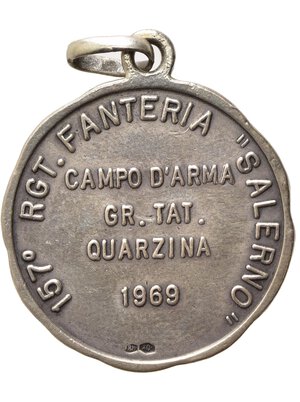 reverse: MEDAGLIE REGGIMENTALI. 157° Reggimento Fanteria Salerno 1969. Leoni di Liguria. Ag (5,80 g). SPL
