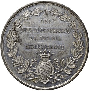 reverse: PERSONAGGI. Raffaello da Urbino. Medaglia del quarto centenario 1883. AE argentato (63,86 g - 55 mm) Opus L.Giorgi. SPL