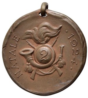 obverse: SAVOIA - Medaglia 2 Reggimento Berasglieri Roma Natale 1924, bronzo, con anello, diametro 2.5 cm.peso gr.6, BB.