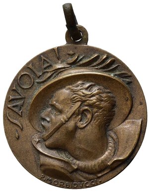 obverse: SAVOIA - Medaglia adunata nazionale Bersaglieri Bologna 1932, bronzo, diametro 3.2 cm, con anello,peso gr. 16, BB.