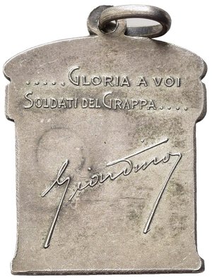 reverse: SAVOIA - Medaglia Armata del Grappa 1917 1918 - IV Armata - alluminio. 2,5 cm x 2.9 cm, con anello, opus Pagani, Non Comune, peso gr. 9.3, SPL.Policchi ARM0401. 