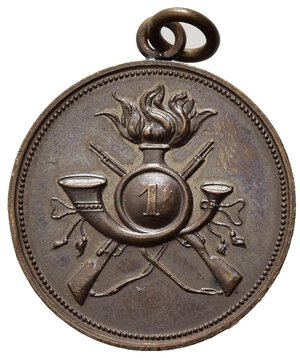 obverse: SAVOIA - Medaglia Bersaglieri. Per il I Reggimento Bersaglieri, ricordati che sei stato Bersagliere. Con anello, diametro 2.5 cm, peso gr. 7.6,  SPL.