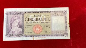 obverse: REPUBBLICA ITALIANA. 500 lire 1947. Medusa. Serie sostitutiva W. Einaudi-Urbini. qBB