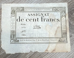 obverse: FRANCIA. Rivoluzione francese. Assignat de 100 francs 1792. qBB