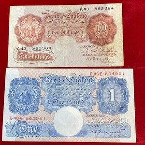 obverse: INGHILTERRA. Coppia di banconote da 10 shillings e 1 Pound Peppiat. BB-SPL
