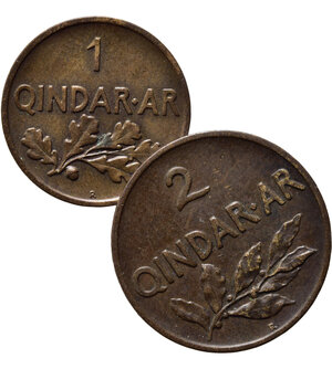 reverse: ESTERE. Albania. Coppia di 1 e 2 Qindar Ar 1935. Cu. BB