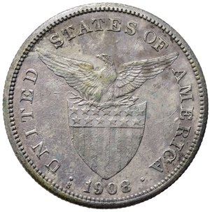 obverse: FILIPPINE. Amministrazione degli Stati Uniti. One Peso 1908. KM#172. BB