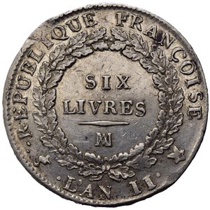 obverse: FRANCIA. Convention. Ecu de 6 Livres anno II 1793 MA (Marsiglia). Ag (29,31 g). Gad. 58. BB