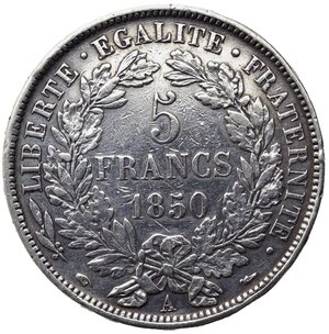 reverse: FRANCIA. 5 Francs 1850 A. Ag. BB