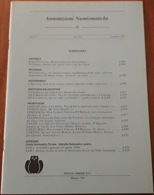 obverse: AA.VV. - Annotazioni numismatiche nr. 35. Milano, 1999, pp. 22, ril. Edit., ill. b/n nel testo, ottimo stato. 