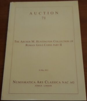 obverse: NAC, catalogo asta 16 maggio 2003, The Archer M. Huntington Collection of Roman Gold Coins Part II, pp. 44, ril. Edit, ill. a colori nel testo, lotti 280, splendida selezione di aurei romano repubblicani, imperiali e bizantini. Ottimo stato.