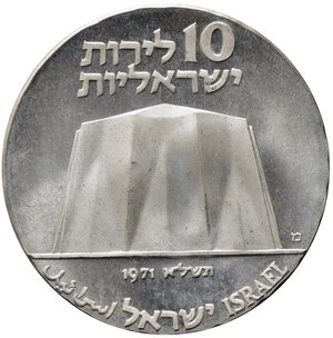 reverse: ISRAELE. 10 lirot 1971.Ag (26,08 g). FDC