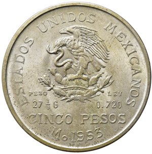 obverse: MESSICO. 5 Pesos 1953. Ag. qFDC