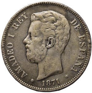 obverse: SPAGNA. Amedeo I. 5 pesetas 1871. Ag. BB