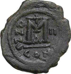 reverse: Maurice Tiberius (582-602).. AE Follis, Constantinople mint, dated year 2 (583-584)