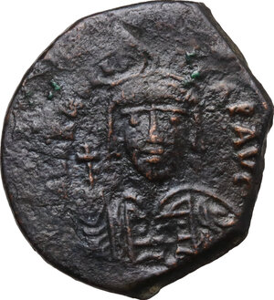 obverse: Maurice Tiberius (582-602).. AE Follis. Constantinople mint, 3rd officina. Dated RY 2 (583/4)