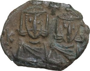 obverse: Constantine V Copronymus with Leo IV (751-775).. AE Follis, Syracuse mint