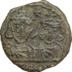 obverse: Constantine V Copronymus with Leo IV (741-775).. AE Half follis, Syracuse mint, 751-775