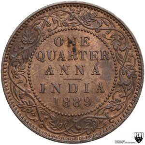 reverse: India.  Victoria (1837-1901). CU 1/4 anna 1889