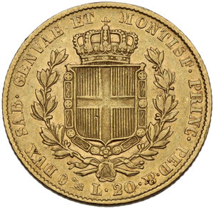 reverse: Italy .  Carlo Alberto (1831-1846). AV 20 lire 1834, Genova mint