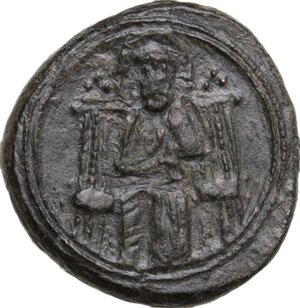 reverse: Italy..  Ruggero II (1105-1154). AE Follaro, Messina mint