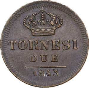 reverse: Italy..  Ferdinando II (1830-1859).. AE 2 Tornesi, Naples and Sicily