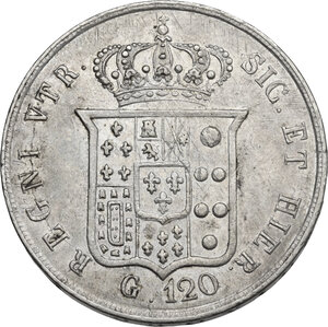 reverse: Italy .  Ferdinando II di Borbone (1830-1859). AR 120 grana or piastra 1857, Napoli mint