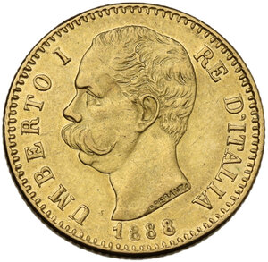 obverse: Italy .  Umberto I (1878-1900). AV 20 lire 1888, Roma mint