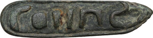obverse: Bronze stamp with inscription.  Roman period (?).  68 x 17 mm