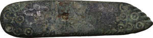 reverse: Bronze stamp with inscription.  Roman period (?).  68 x 17 mm