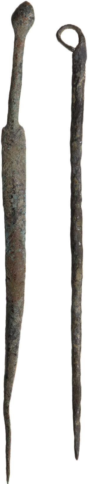 obverse: Lot of two bronze tools.  Roman period.  85 mm and 95 mm