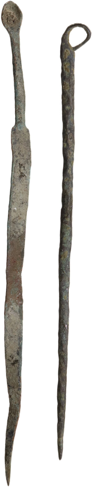 reverse: Lot of two bronze tools.  Roman period.  85 mm and 95 mm