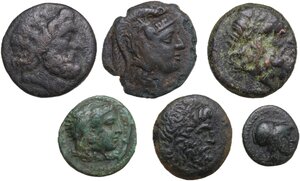 obverse: Greek World, Continental Greece. Lot of 6 unclassified AE denominations of Thessaly and Macedon, including: Magnesia, Pella and Perrhaiboi