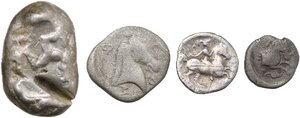 reverse: Greek World - Continental Greece and Greek Asia. Lot of 4 unclassified AR denominations, including: Aspendos, Larissa, Tanagra and Pharsalos