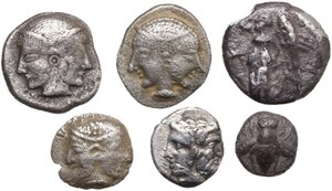 obverse: Greek Asia.. Lot of 6 unclassified AR denominations, including: Ephesos, Lampsakos and Tenedos