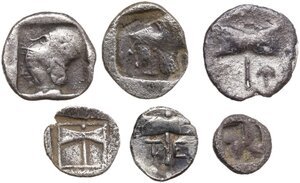 reverse: Greek Asia.. Lot of 6 unclassified AR denominations, including: Ephesos, Lampsakos and Tenedos