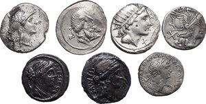obverse: Roman Republic and Empire.. Lot of 7 unclassified AR denarii, including: Trajan