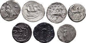 reverse: Roman Republic and Empire.. Lot of 7 unclassified AR denarii, including: Trajan