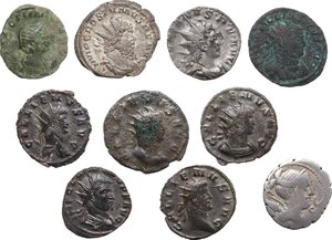 obverse: The Roman Republic and Empire.. Lot of 10 unclassified AR and AE denominations, including: Gallienus, Postumus, Salonina