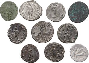 reverse: The Roman Republic and Empire.. Lot of 10 unclassified AR and AE denominations, including: Gallienus, Postumus, Salonina