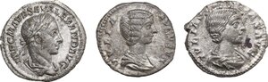 obverse: The Roman Empire.. Lot of 3 unclassified AR Denarii, including: Severus Alexander, Julia Soemias and Julia Domna