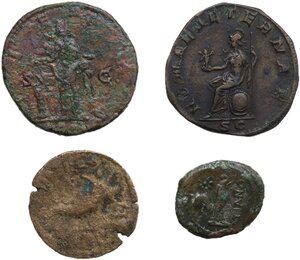 reverse: Lot of four (4) roman coins to be sorted (including one forgery)