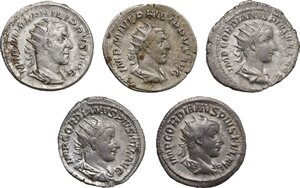 obverse: The Roman Empire.. Lot of 5 unclassified AR Antoniniani, including: Gordian III and Philip I
