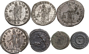 reverse: The Roman Empire. Lot of 7 unclassified AE denominations, including: Constantius II, Crispus, Maximian and Diocletian